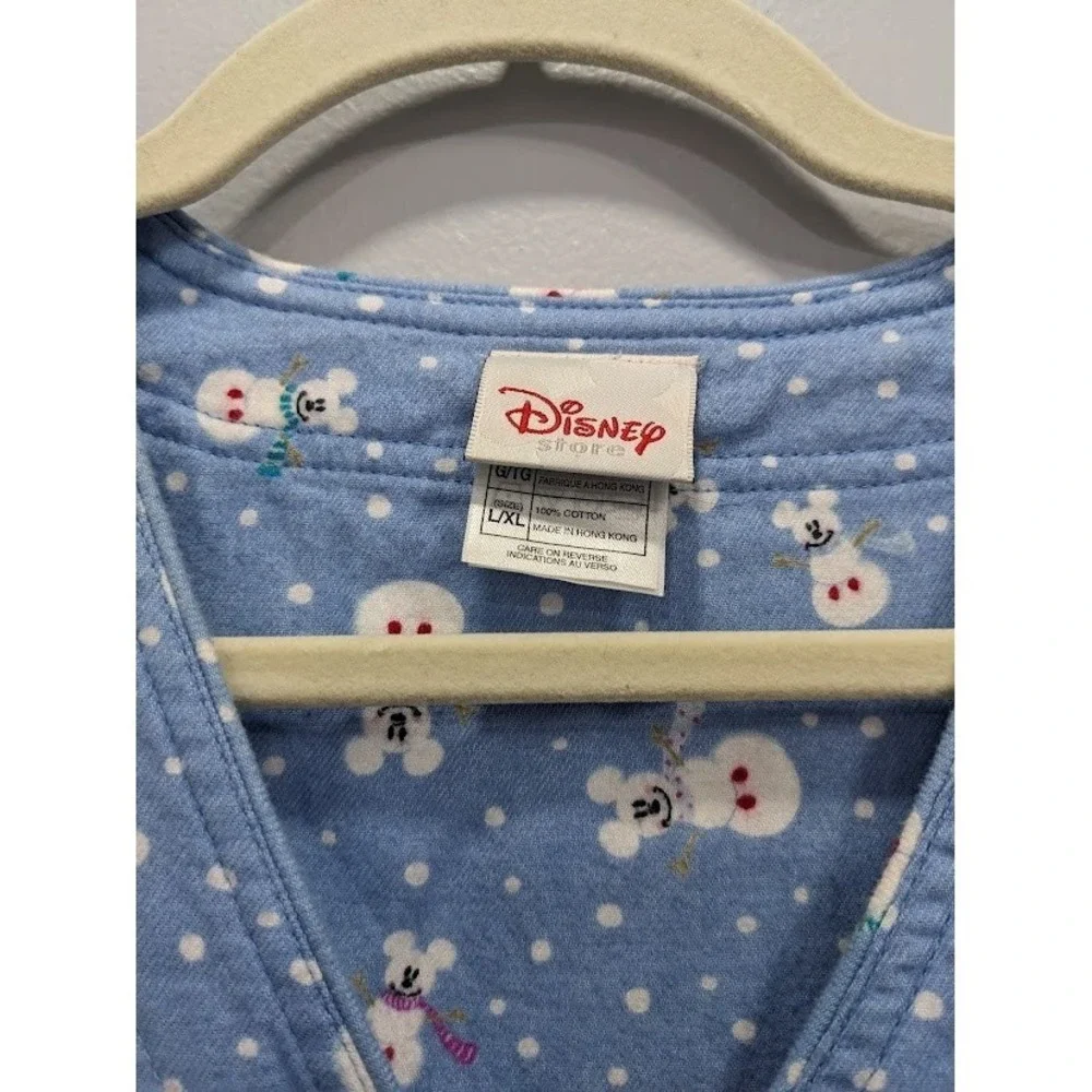 Disney Store Flannel Pajama Set Novelty Print Snowman Mickey Blue Women L/XL - Picture 2 of 16